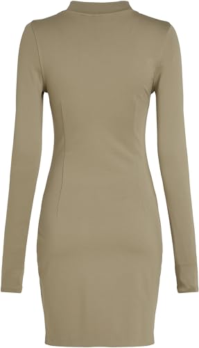Calvin Klein Damen Kleid Logo Elastic Milano Langarm, Beige (Nordic Dust), L – Ansicht 6