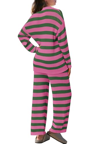 Panadila Womens Oversized Lounge Sets Striped Sweater Set 2 Piece Pajama Set Long Sleeve Top and Pants with Pockets4