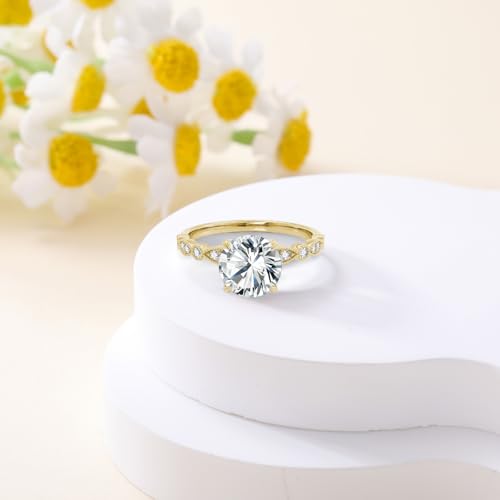 10K 14K 18K Solid Gold Moissanite Engagement Rings for Women, 1-3 CT Center Round Cut Moissanite Rings Bridal Set Promise Anniversary Wedding for Her Wife Size 4-11 Engraved Name2