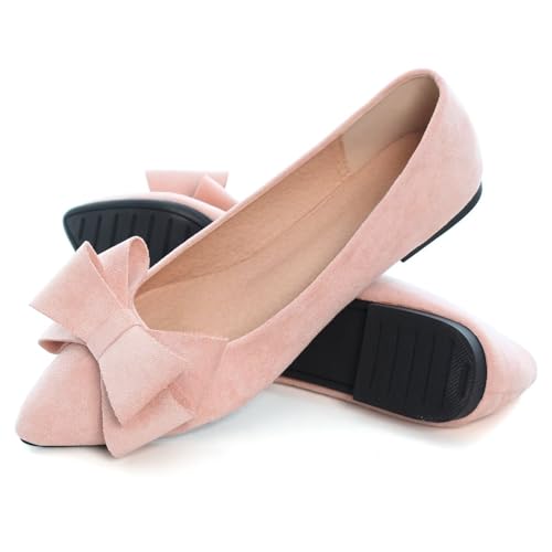 Image of SAILING LU Womens Bowknot Ballet Flats Pointy Toe Suede