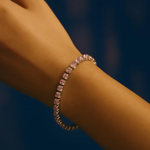 Image of BLACK PEARL Elegant Style Tennis Bracelet with Multicolour Zirconion Stones, Gold and Silver-Toned Bracelet For Women & Girls