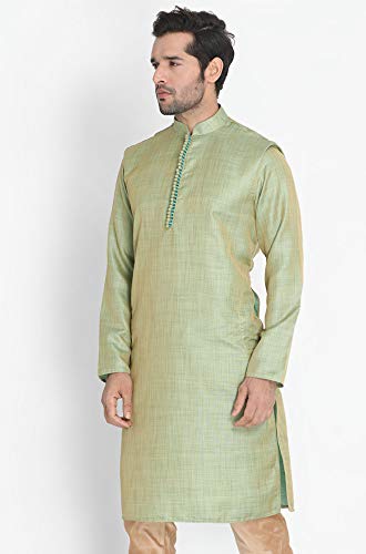 Image of VASTRAMAY Men's Beige Cotton Silk Blend Kurta