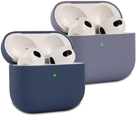 2 Pack KOKOKA Case Cover Compatible with Airpods 3rd Generation 2021, Soft Silicone Skin Case Cover Shock-Absorbing Protective Case for Airpods 3, Front LED Visible, Deep Green/Denim Blue