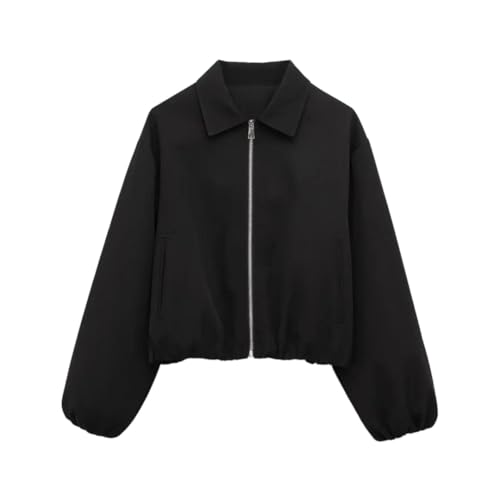Fnfmrfmr Women's Medium Cropped Zipper Jacket in Classic Black for Effortless Style