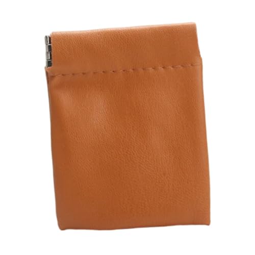 KiBcsLic 小さなPUメイクアップバッグ、ジュエリーポーチ、ネックレスとジュエリーオーガナイザー, ブラウン 7x9cm