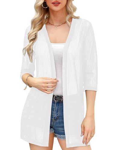 Image of iClosam Women Casual 3 /4 Sleeve Sheer Open Front Cardigan Sweater Kimono