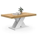 IDMarket Alicia - Mesa de centro con base de madera y pie x blanco