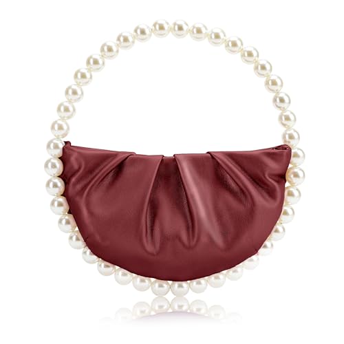 Image of CARIEDO Pearl Soft Face Pleated Handbag Advanced Evening Bag Party Prom Bride Purse Phone Clutch Purse