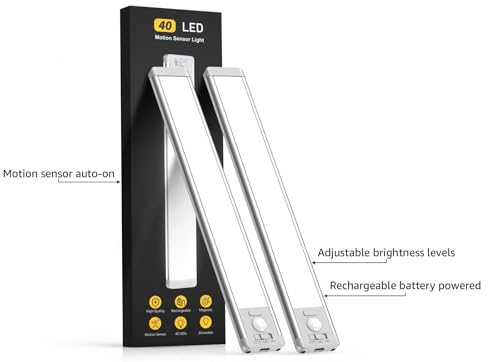 Underneath Cupboard Lights,40 LED Rechargeable Battery Operated Movement Sensor Gentle Indoor, 2 Pack Magnetic Dimmable Closet Lights, Wi-fi Underneath Counter Lights for Kitchen, Stairs - Image 5