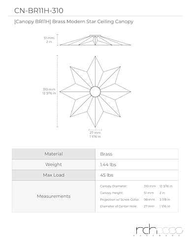 Image of RCH Hardware CN-BR11H-310 Brass Modern Star Ceiling Canopy, 12.2 Inch, Bronze