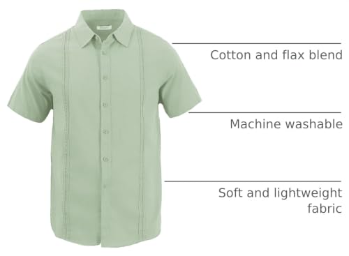 Image of JEKAOYI Mens Casual Linen Cotton Button Down Short Sleeve Shirts Cuban Camp Guayabera Beach Tops