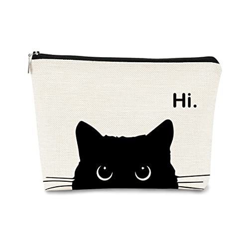 BARPERY Cute Cat Makeup Bag, Kitty Cosmetic Zipper Travel Toiletry Bag, Black Cat Gifts for Women & Teen Girls