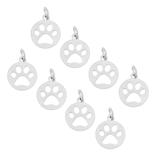 Unicraftale 20Pcs Dog Paw Prints Charm 14Mm Flat Round Stainless Steel Charm Pendants, 4Mm Hole Cute Pet Print Charms For Necklace Jewelry Making #TOP14