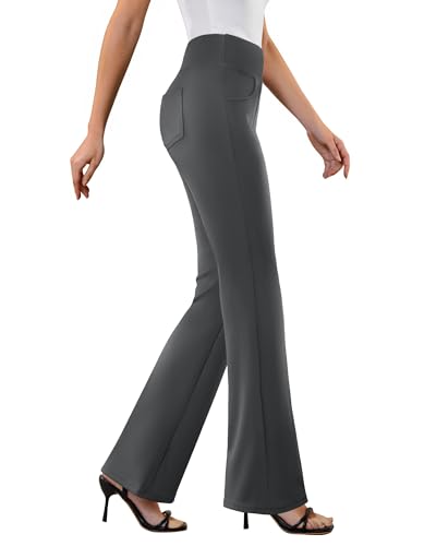 DLOODA Womens Dress Pants Stretchy Work Pants Business Casual Office Trousers Pull On Flare Slacks with 4 Pockets Dark Grey