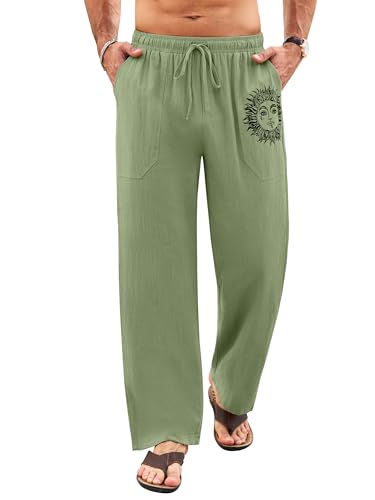 Litthing Pantaloni Lino Uomo Pantalonis da Jogging in Cotone Estivi Casual Tasche Pants Larghi Coulisse Pant Comodi e Leggeri Mare