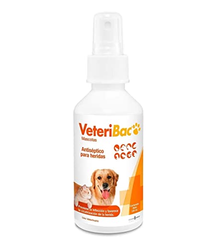 VETERIBAC Mascotas Solución Antiseptico para Heridas, Cicatrizantes Regenerador, Atomizador de 120 ml