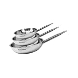 Fackelmann 9437650 Pfannenset 20 24 und 28 cm aus Edelstahl, Bratpfanne für alle Herdarten, Induktion, PFAS-frei, Edelstahlgriff, genieteter Griff, Edelstahl 18/8, Edelstahl, 20, 24 und 28 cm