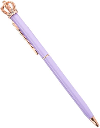 Crown Top - Bolígrafo de punta de metal, hermosos artículos de papelería escolar, corona de metal, bolígrafo interesante (morado)