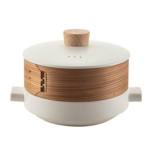 Cazuela de cerámica, cazuela de Barro de Doble Capa con Cesta vaporera, Olla de cerámica con Tapa, cazuela Japonesa, cazuela doméstica, para cocinar al Vapor y cocinar (1,5 L)