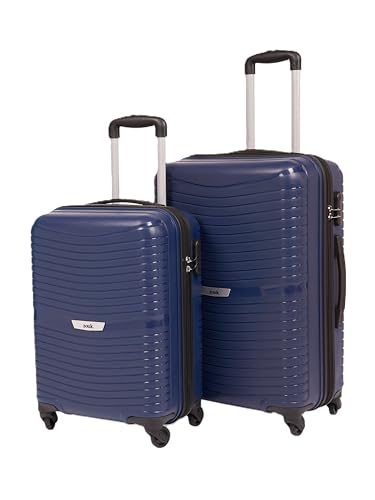 Image of Zouk Zoya Hardcase Trolley Bag Set of 2 (Cabin 57cm & Medium 67cm) Lightweight PP Suitcase with Silent Spinner Wheels,Telescopic Handle & Combination Lock| Travelling Luggage for Men & Women|Navy Blue
