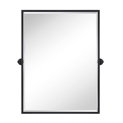 Image of TEHOME Pivot Mirror Matte Black Bathroom Mirror Squared Edge Rectangle Tilting Beveled Vanity Mirrors for Wall, Overall 33.9 x 40 inches (Mirrror 30 x 40 inches)