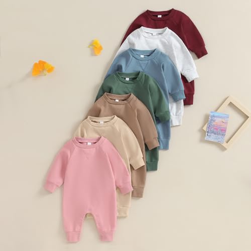 Newborn Infant Baby Boy Girl Clothes Solid Color Long Sleeve Romper Jumpsuit One Piece Bodysuit Fall Winter Outfit 7