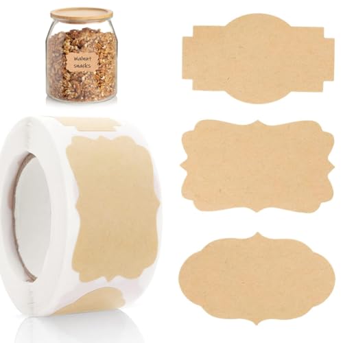 EIHI 300 Piezas Etiquetas adhesivas de mermelada Kraft para tarros de albañil, para bodas, pegatinas o etiquetas de cocina