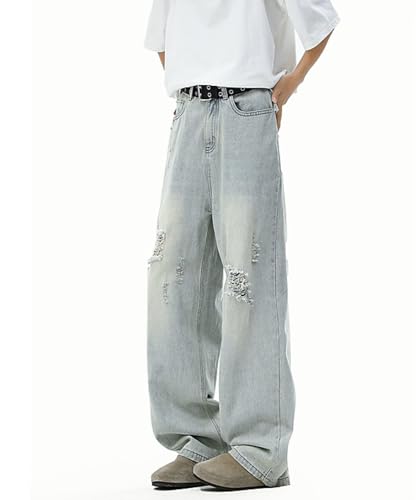Men's Baggy Jeans High Waist Wide Leg Straight Casual Ripped Vintage Loose Fit Denim Pants with Pockets3