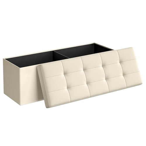 Image of SONGMICS MAZIE Collection - 43 Inches Folding Storage Ottoman Bench, Ottoman Foot Rest, End of Bed Bench, Storage Chest, Load 660 lb, for Living Room, Bedroom, Entryway, Cream White ULSF77BE