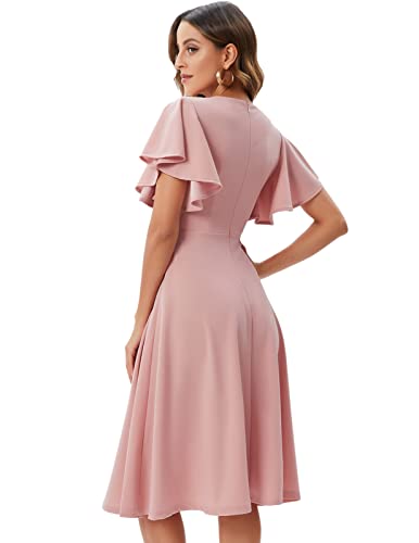 Image of Bridesmay Women's Formal Wedding Guest Dress for Women 2026 Short Sleeve Fit and Flare Tea Party Dresses