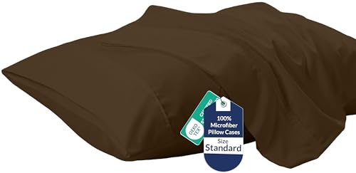 Image of Royale Linens Standard Pillowcase Set of 2 - Bed Pillow Cover - 20x26 - Brown Pillowcases - 1800 Brushed Microfiber, Wrinkle & Fade Resistant - Soft & Cozy- Standard Size Pillow Case (Std, Chocolate)