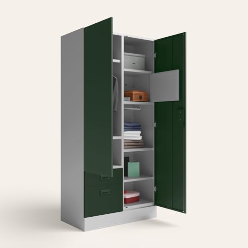 Image of Interio by Godrej Slimline Dual 2-Door Steel Almirah with Mirror | Rainforest, 1-Year Warranty, 1 Locker, 2 Drawers