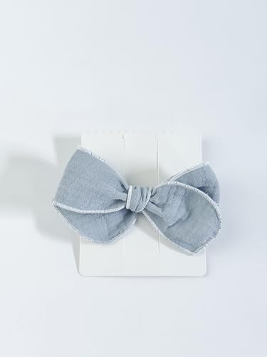 Handmade Muslin Hair Bow Headband, Dusty blue, 4 Inch Bow with Nylon Band, for Newborn to Toddler Girls