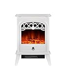 GMHome Free Standing Electric Fireplace Cute Electric Heater Log Fuel Effect Realistic Flame Space Heater, 1500W - White