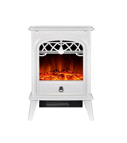GMHome Free Standing Electric Fireplace Cute Electric Heater Log Fuel Effect Realistic Flame Space Heater, 1500W - White