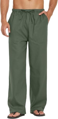 Image of CB-COLEBROOK Mens Casual Linen | Elastic Waist | Drawstring Summer Beach Yoga Linen Trouser | Loose Fit Pyjama Pants for Man