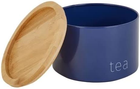 Tok Mark Traders Set of 3 Navy Metal Stacking Canisters Tea Sugar Coffee Stackable Canister Mugs Easy Storage for Office and Home, Gift Ideal for storing all your tea, coffee and sugar