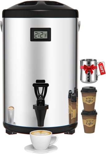 Insulated Beverage Dispenser 2.2 Gallon - Thermal Hot Beverage Dispenser, Stainless Steel Hot and Cold Drink Dispenser with Spigot for Hot Water Coffee Chocolate Tea Cold Milk Cocoa