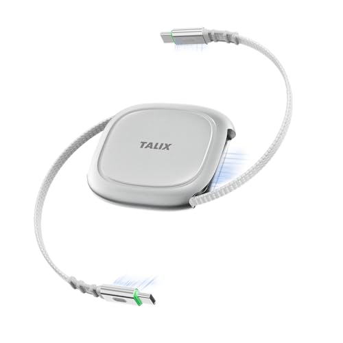 Image of TALIX 240W Retractable USB C Cable, PD 3.2 Fast Charging USB C to USB C Cable with Mag Snap Storage, E-Marker Chip, Anti-Tangle Retractable Cord for Travel, iPhone 17, MacBook, Samsung S25, 3.94FT