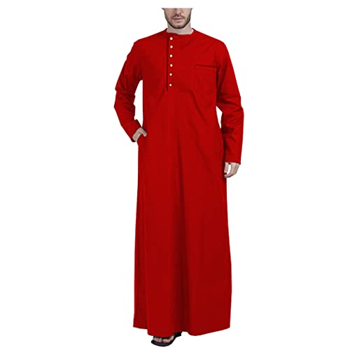 RFXZSAQD Men Muslim Jubba Thobe, Jubba Thobe with Long Sleeves and Round Neck, Plus Size Islamic Muslim Dress3