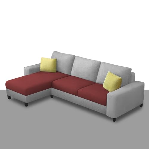 Image of Orland 4 Seater LHS L Shape Sofa Set for Living Room | Color - Maroon Grey | Premium Fabric Sofa