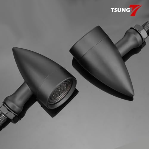Image of TSUNG Universal Motorcycle LED Turn Signals Small Bullet Front Rear Blinkers Tail Lights for Cruiser Chopper Bobber Cafe Racer Street Bike (Red&Amber Light-Black)