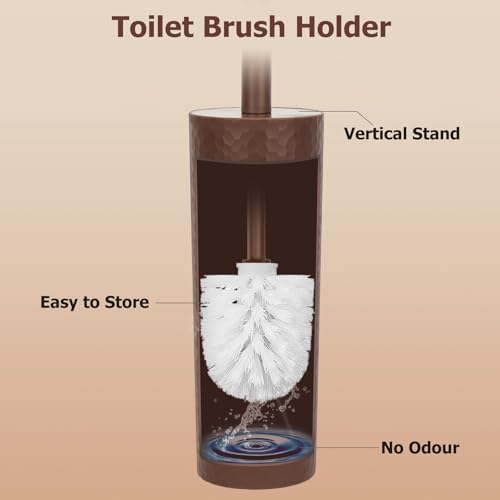 Image of Topsky Toilet Brush,2 Pack Compact Toilet Brush & Holder Set,Plastic Round Barrel Loo Brush with 2 Replacement Toilet Brush Head,Durable for Bathroom Toilet,Brown