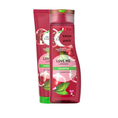 Image of H-erbel E-ssencas Beautiful Ends Set Shampoo & Conditioner for Long Hair with Juicy Pomegranate Scent. Bundle, shampoo and conditioner for men and women