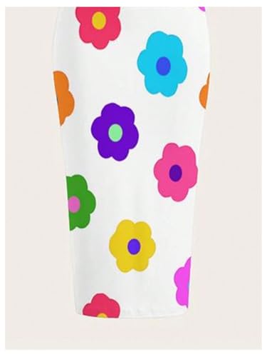 Image of Floerns Women's Flower Print Spaghetti Strap Cami Midi Dress Boho Pencil Dress White X-Small