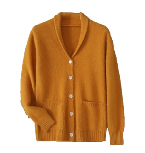 Men's 100 Percent Mink Cashmere Cardigan Turn Down Collar Fall Winter Smart Casual Thick Long Sleeve with Pockets