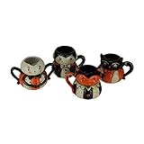 Pumpkin Peeps Ceramic Folk Art Halloween Mugs Set of 4
