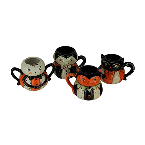 Transpac Pumpkin Peeps Ceramic Folk Art Halloween Mugs Set of 4 Johanna Parker Designs