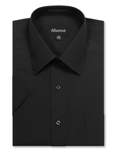 Allsense Men's Regular-Fit Short-Sleeve Dress Shirt, Black, 3XL