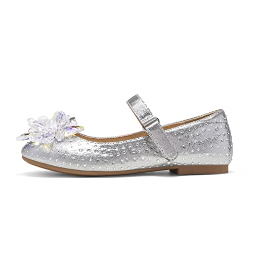Dream Pairs Girls Wedding Party Dress Shoes Princess Crystal Flower Ballet Flats Silver/Rhinestone Size 2 Little Kid Sdfl225K #TOP3
